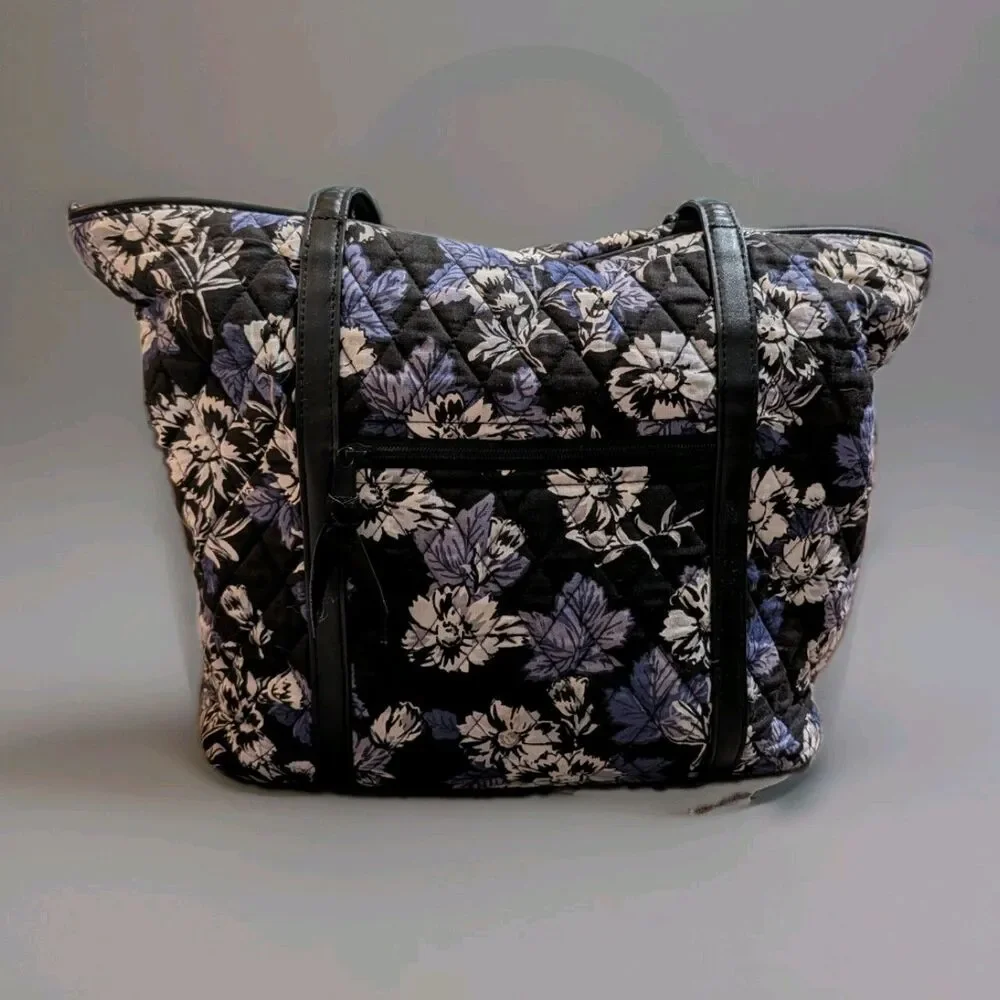Vera Bradley Trimmed Vera Tote Bag & Large Cosmetic Pouch Set Frosted Floral